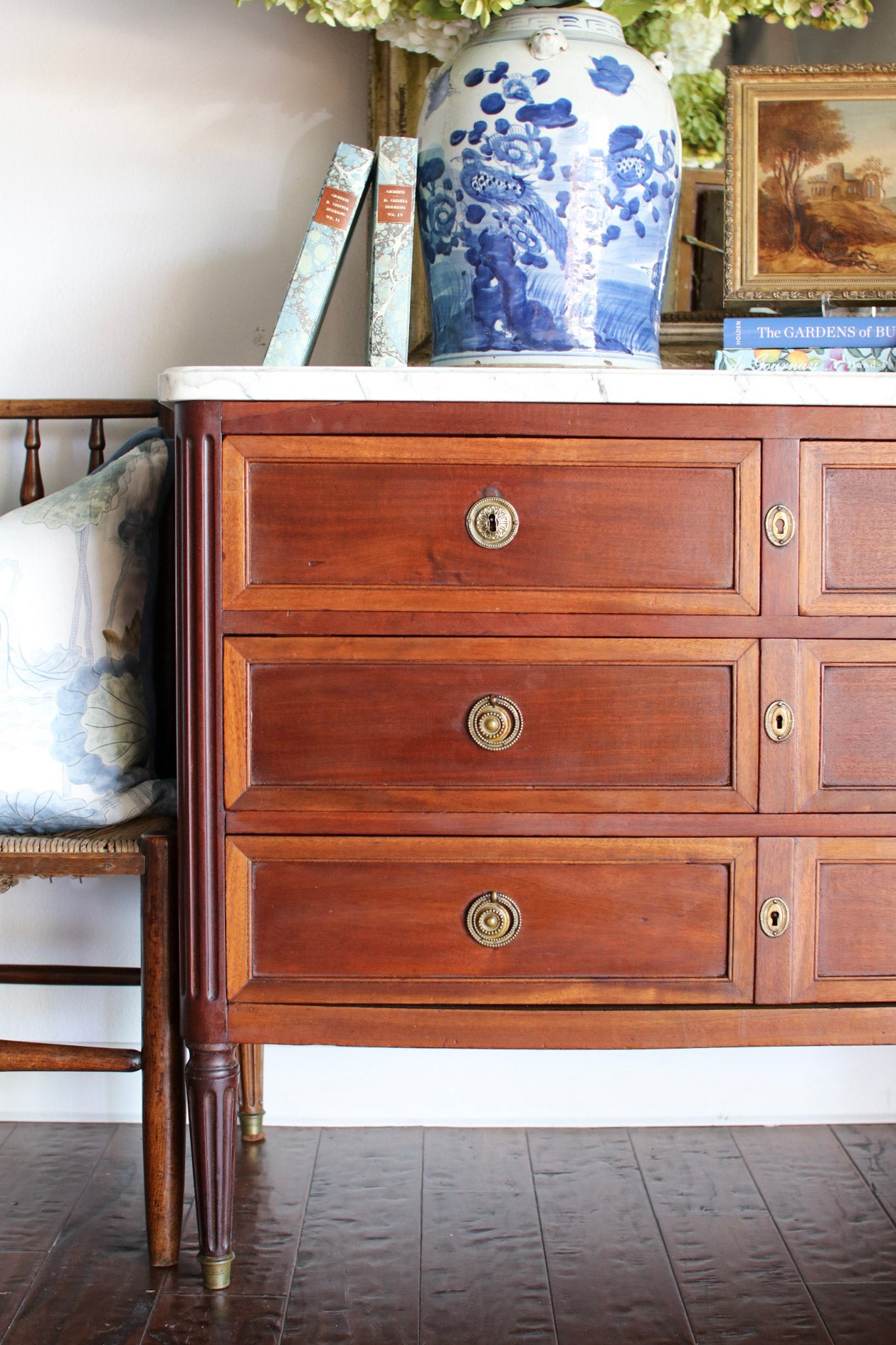 French Louis XVI White Marble Top Commode