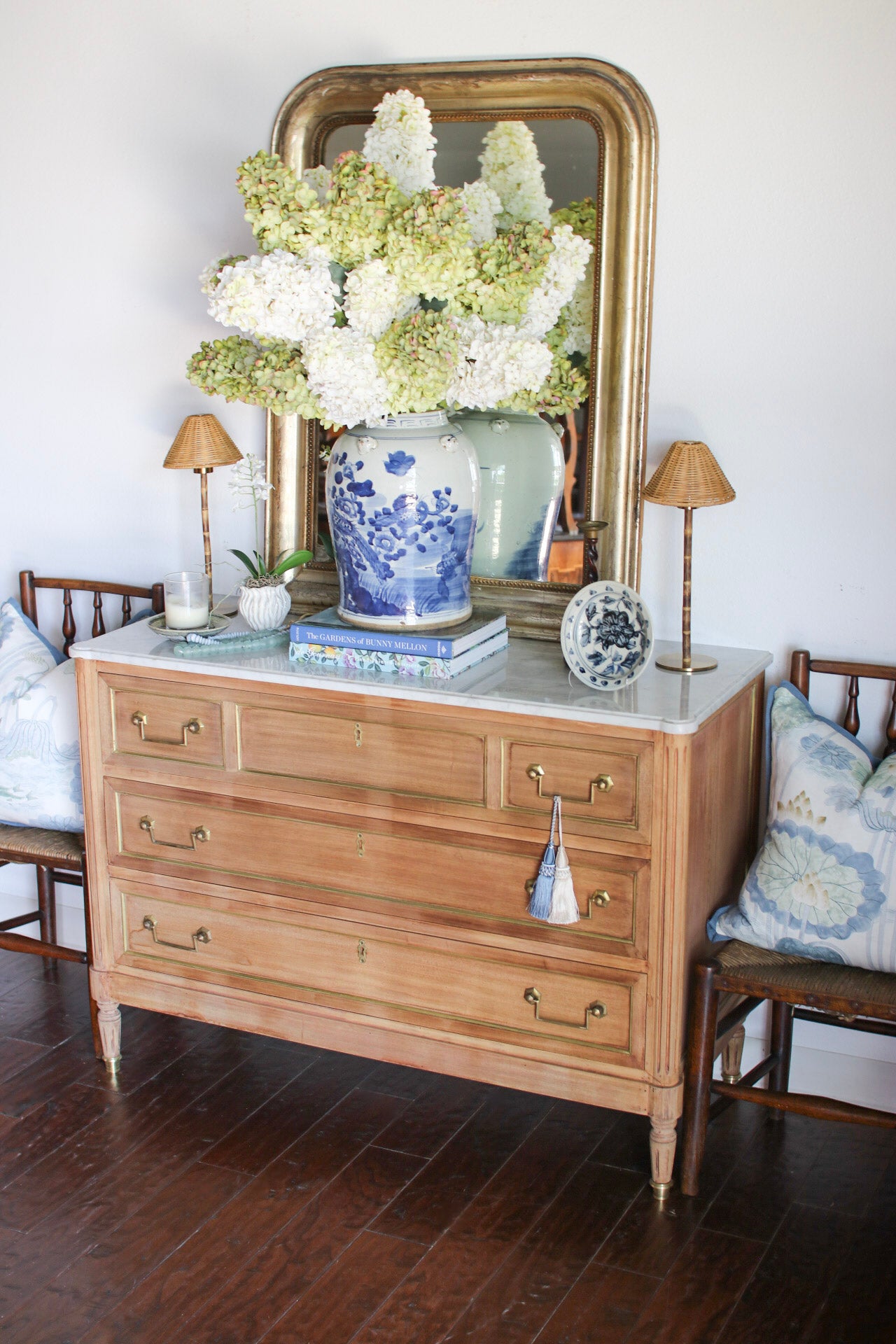Bleached French Louis XVI White Marble Top Commode