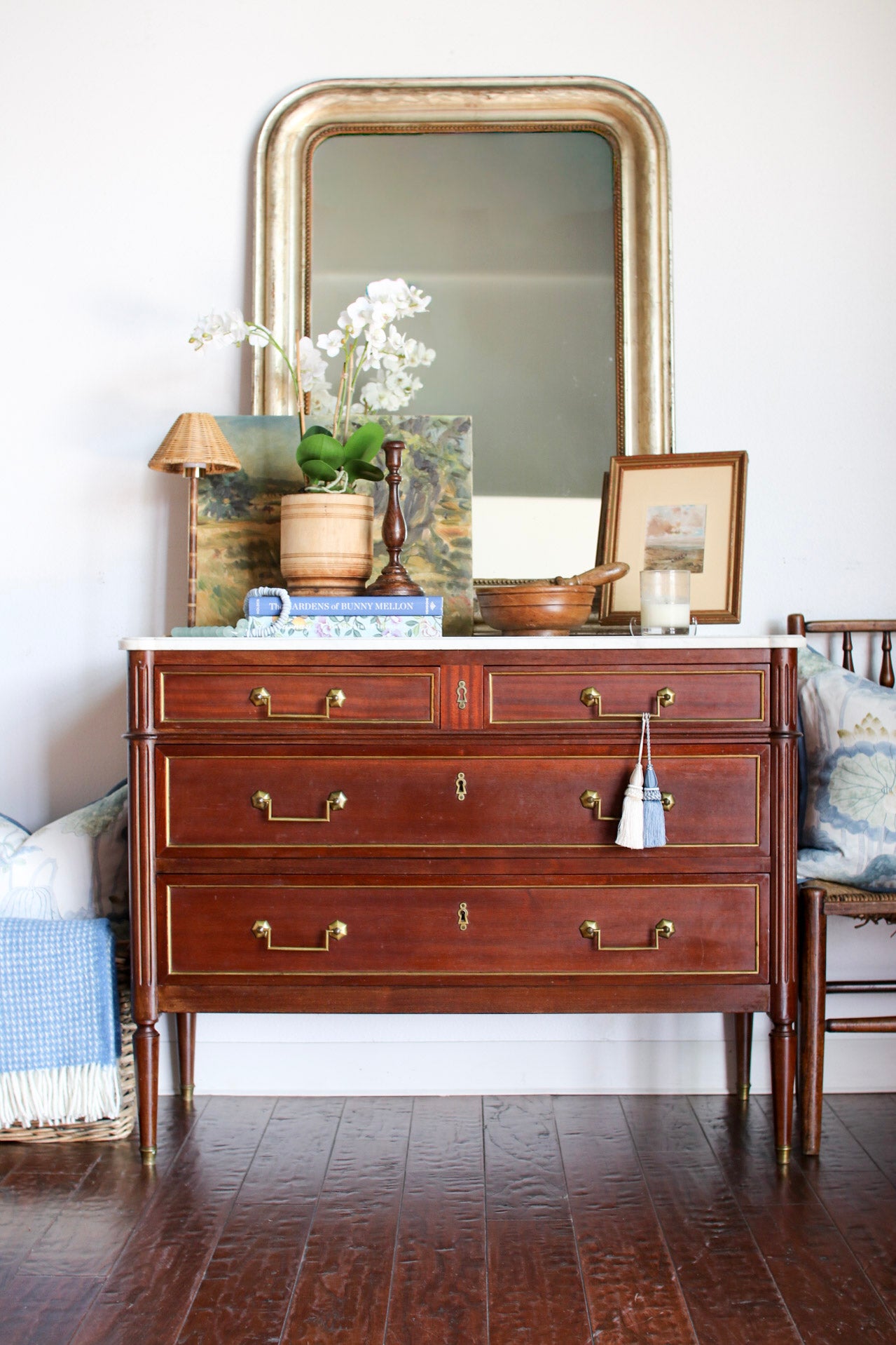 French Louis XVI White Marble Top Commode