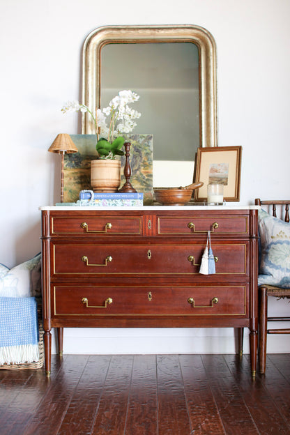 French Louis XVI White Marble Top Commode