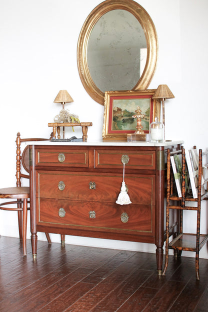 French Louis XVI Style White Marble Top Commode