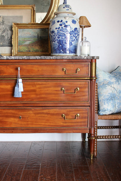 Antique French Louis XVI Grey Marble Top Commode