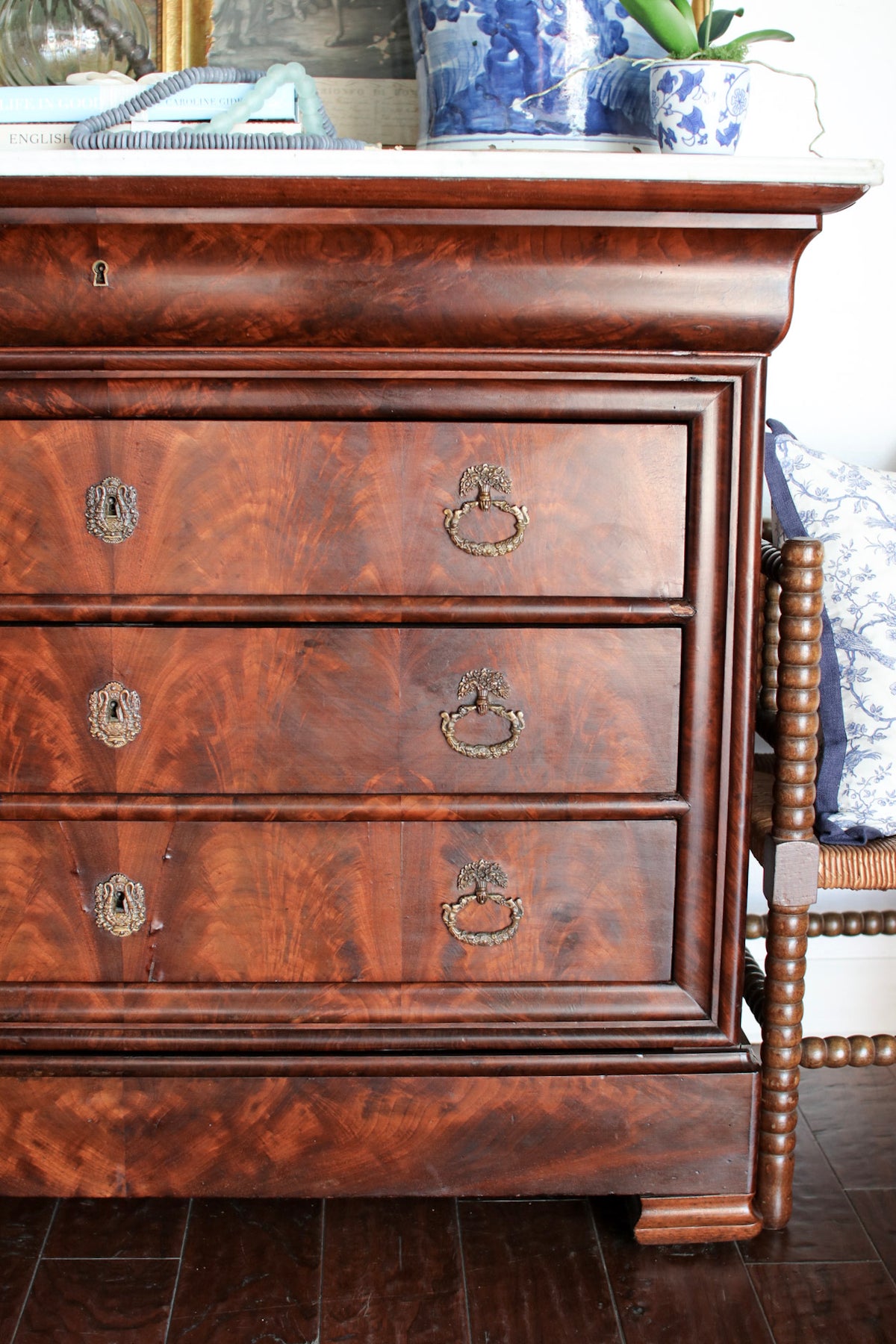 French Louis Philippe White Marble Top Commode