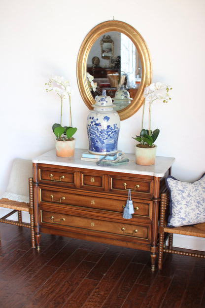French Louis XVI White Marble Top Commode