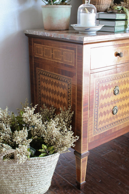 Italian Parquetry Vintage Commode with Pâté Stone