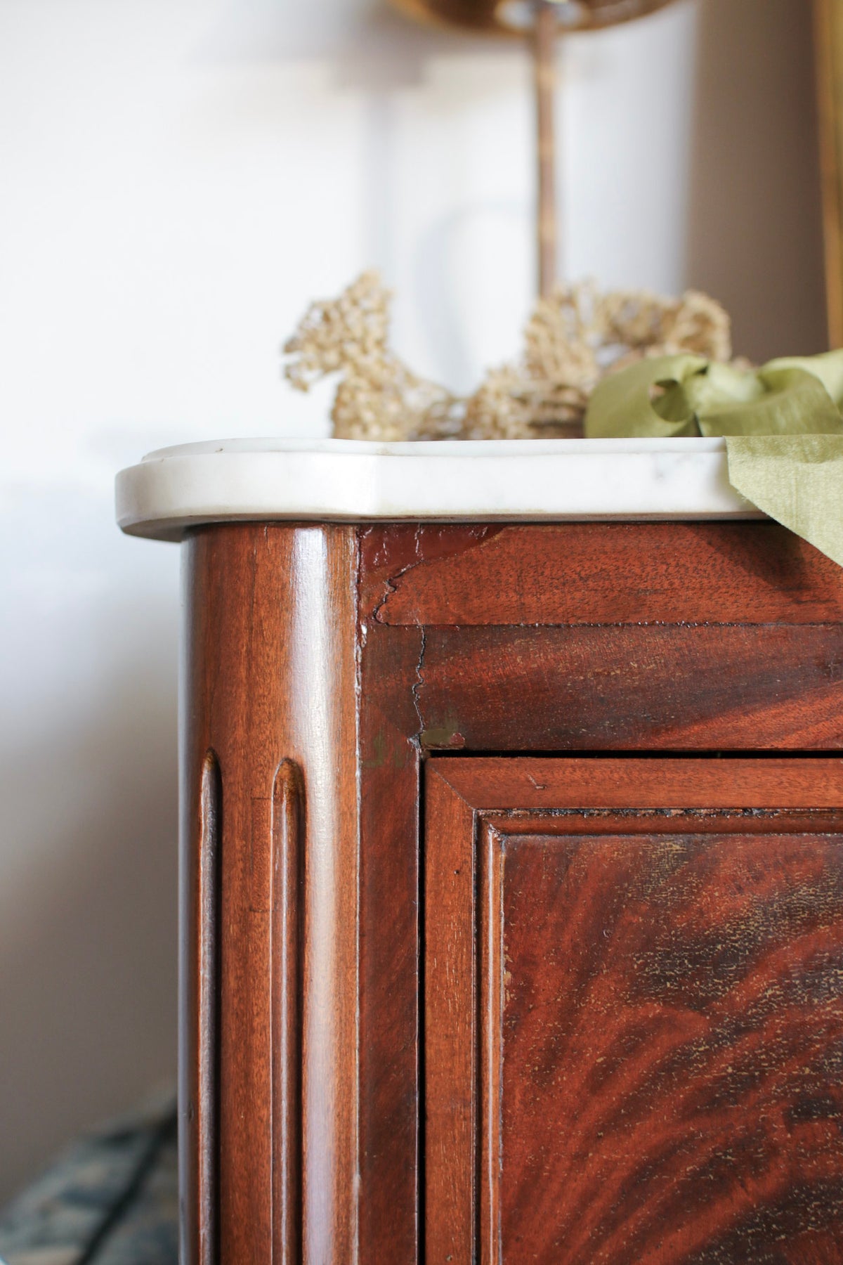 French Louis XVI White Marble Top Commode