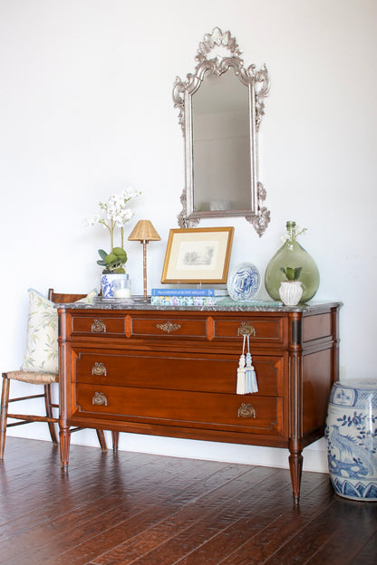 French Louis XVI Style Grey Marble Top Commode