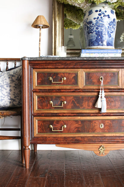 French Louis XVI Grey Marble Top Commode
