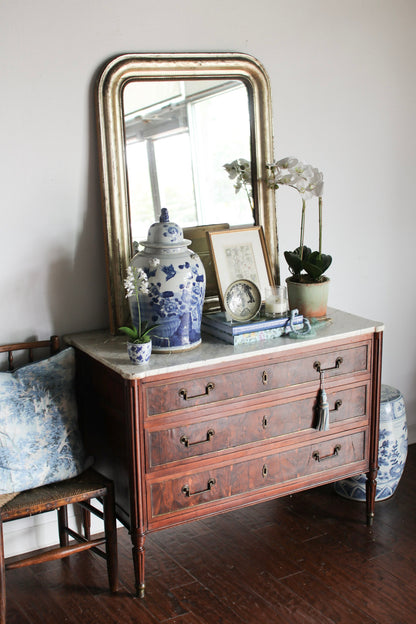 French Louis XVI White Marble Top Commode