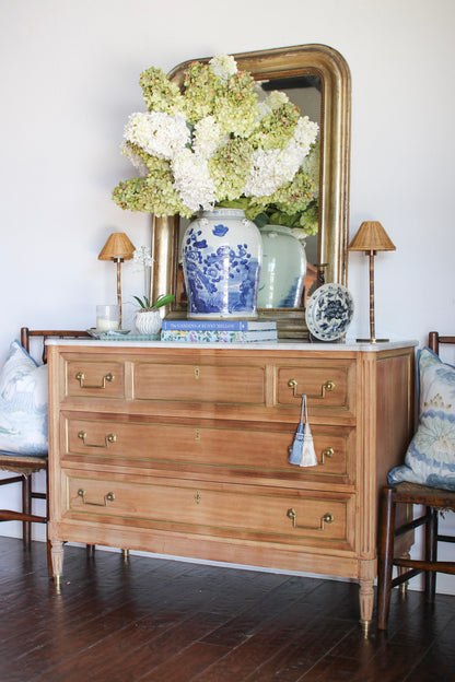 Bleached French Louis XVI White Marble Top Commode
