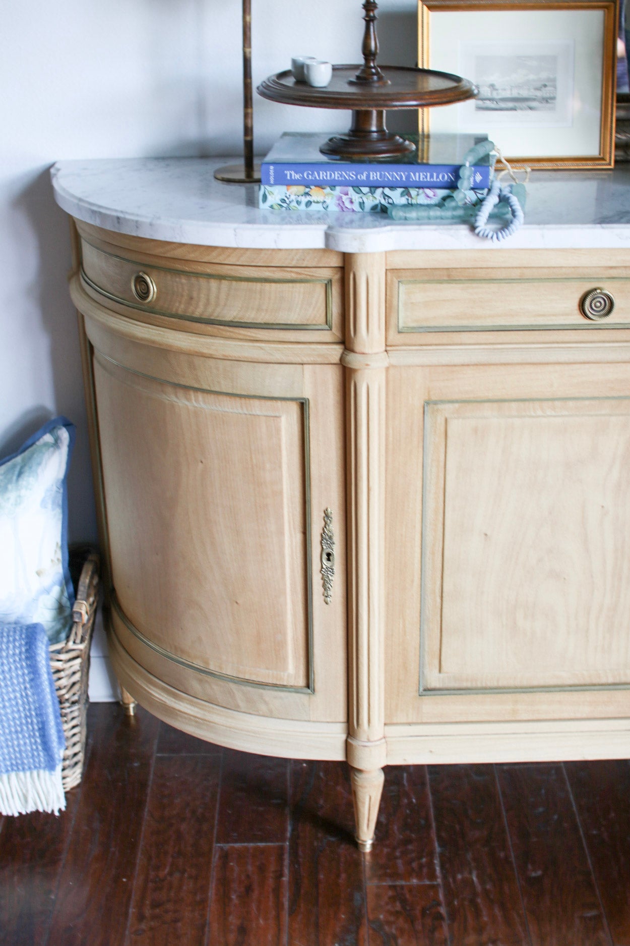 Bleached French Louis XVI White Marble Top Buffet
