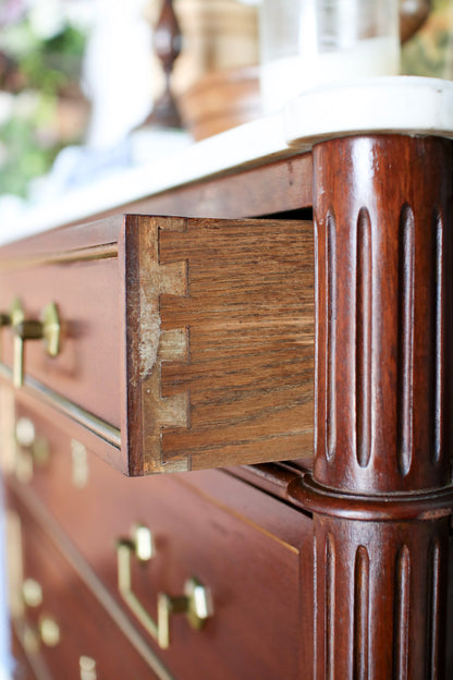 French Louis XVI White Marble Top Commode