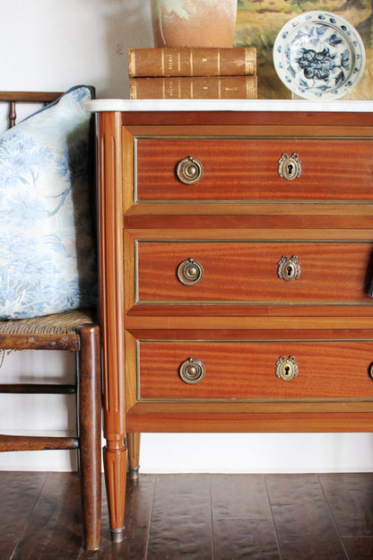 French Louis XVI Petite White Marble Top Commode