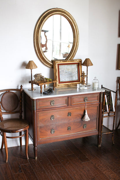 French Louis XVI Style White Marble Top Commode