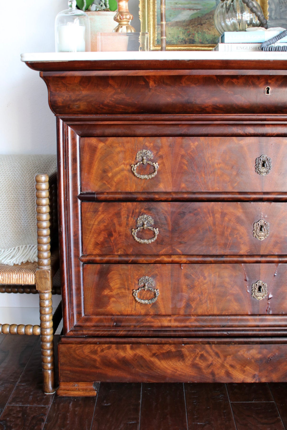 French Louis Philippe White Marble Top Commode