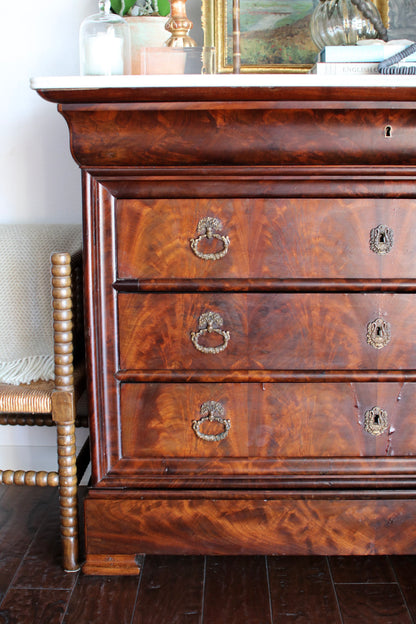 French Louis Philippe White Marble Top Commode