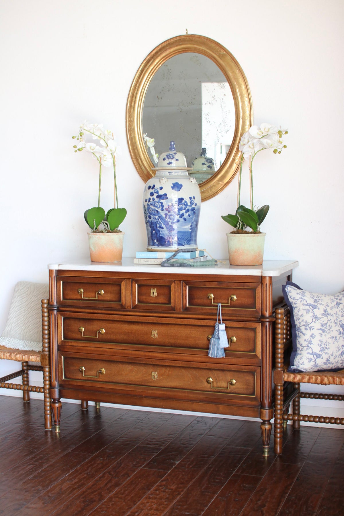 French Louis XVI White Marble Top Commode
