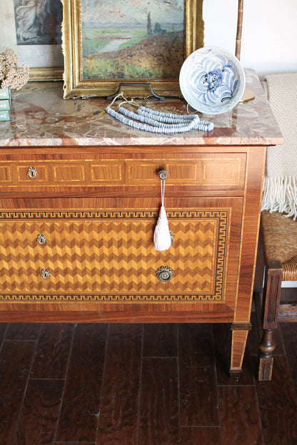 Italian Parquetry Vintage Commode with Pâté Stone