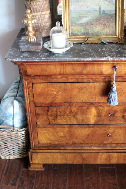French Louis Philippe Grey Marble Top Commode