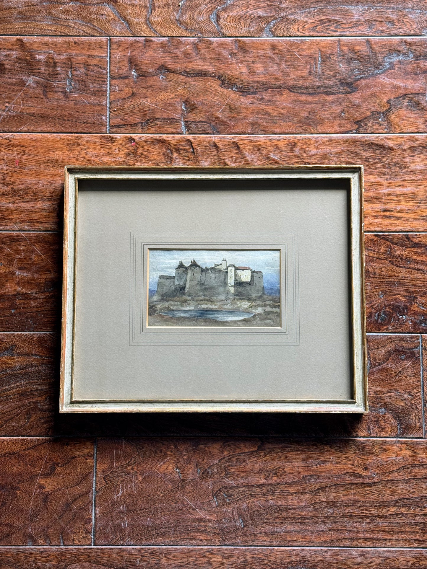 Framed Watercolor Castle on Paper