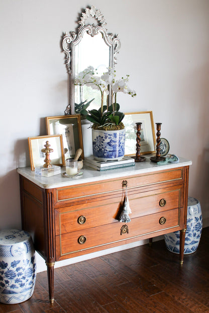 French Louis XVI White Marble Top Commode