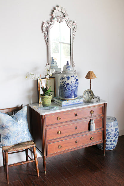 French Louis XVI Style White Marble Top Commode
