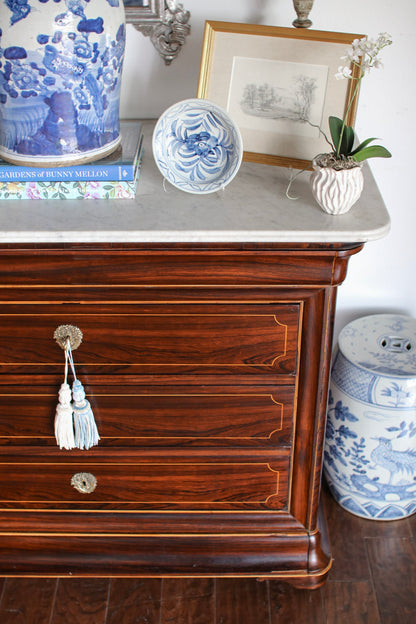 French Charles X White Marble Top Commode