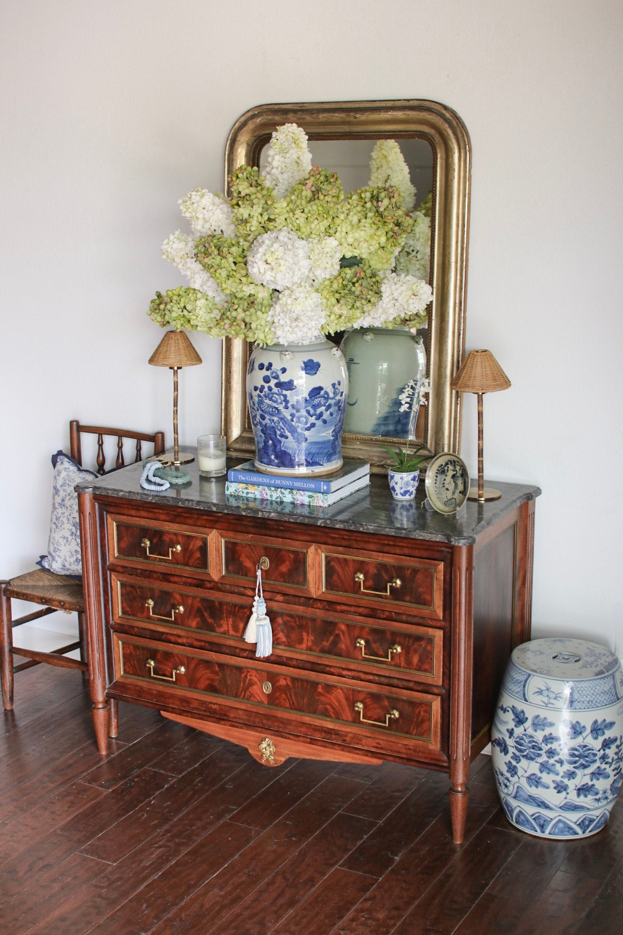 French Louis XVI Grey Marble Top Commode