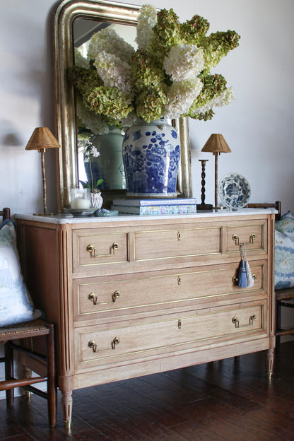 Bleached French Louis XVI White Marble Top Commode