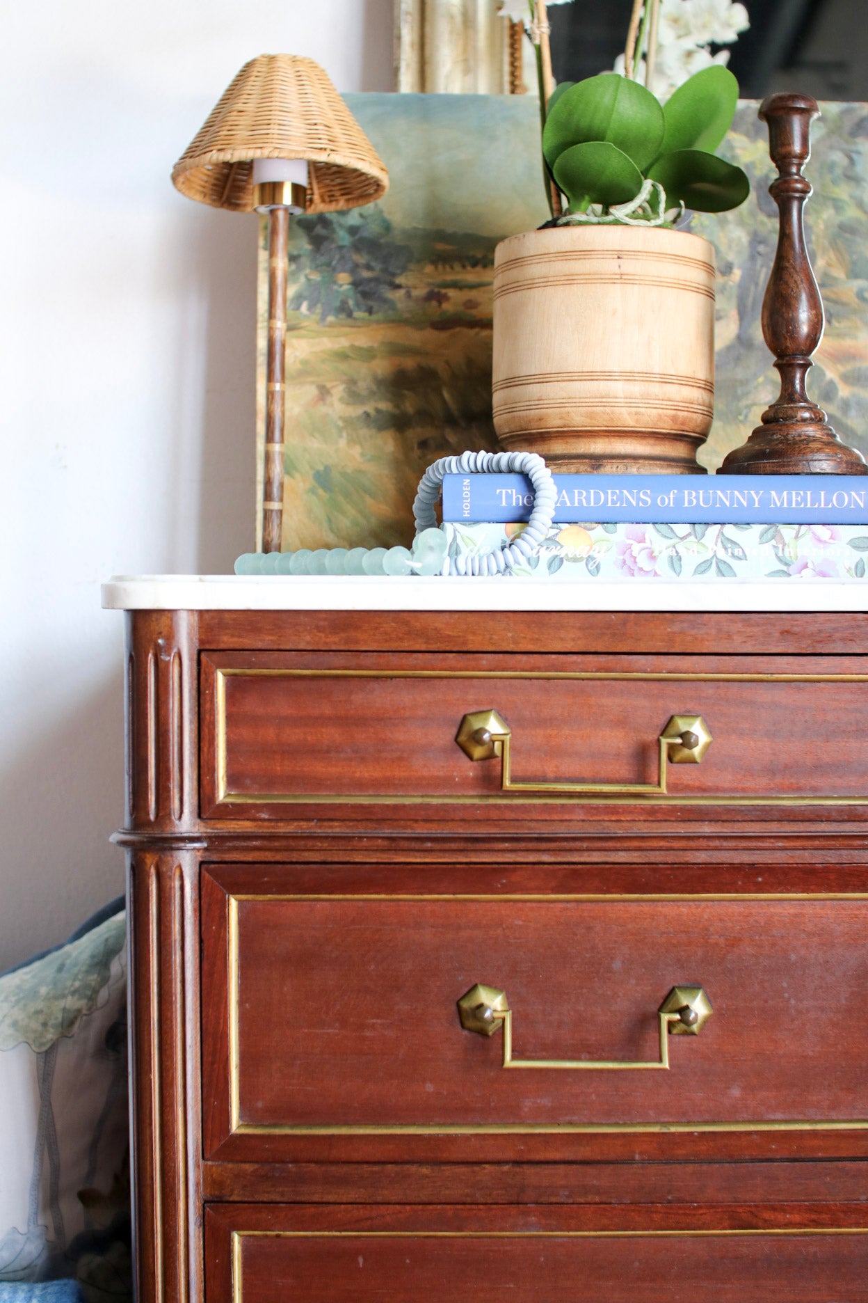 French Louis XVI White Marble Top Commode