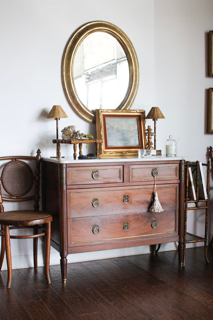 French Louis XVI Style White Marble Top Commode