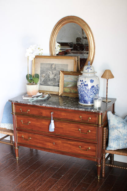 Antique French Louis XVI Grey Marble Top Commode