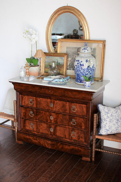 French Louis Philippe White Marble Top Commode