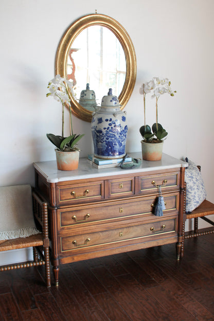 French Louis XVI White Marble Top Commode