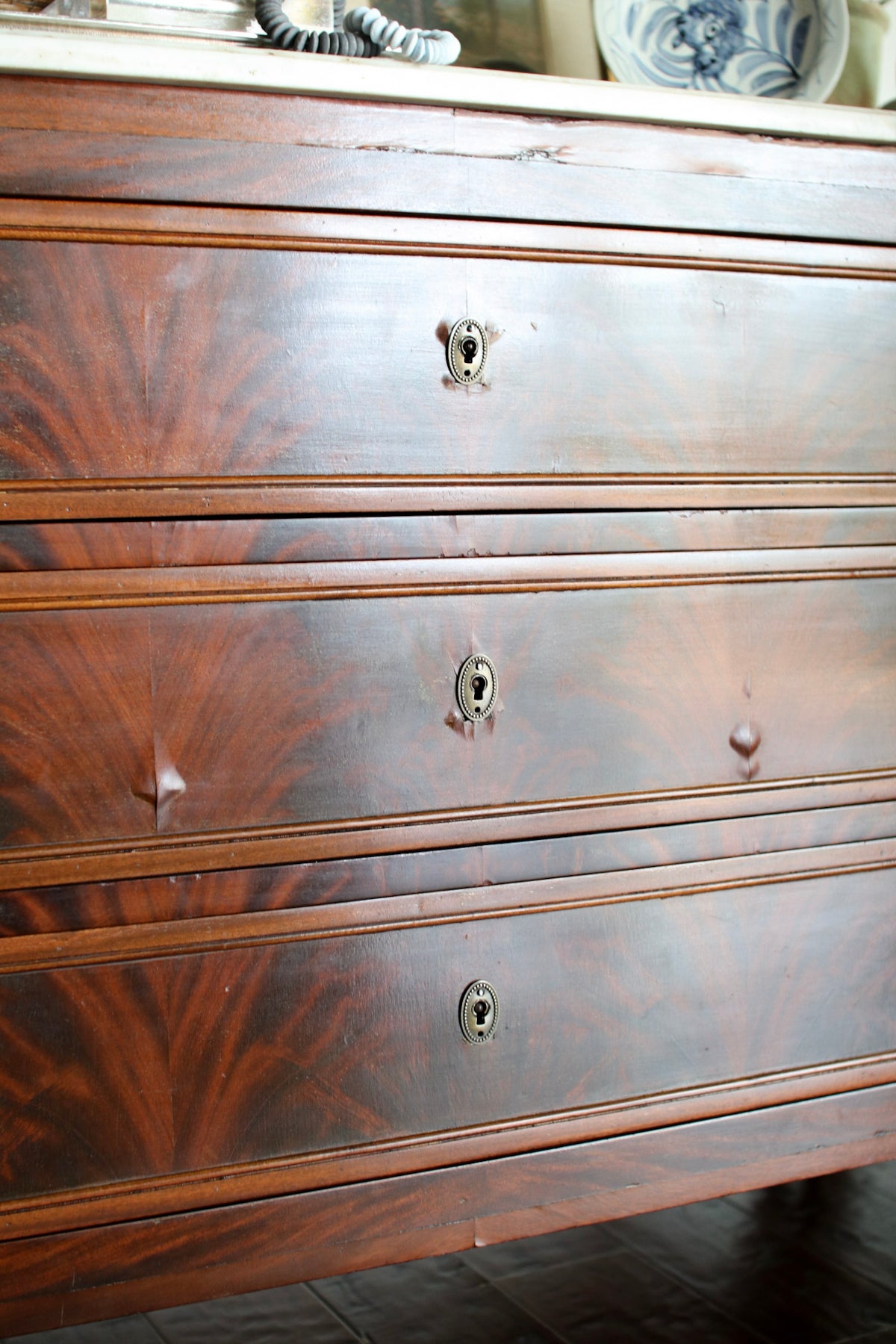 French Louis XVI White Marble Top Commode