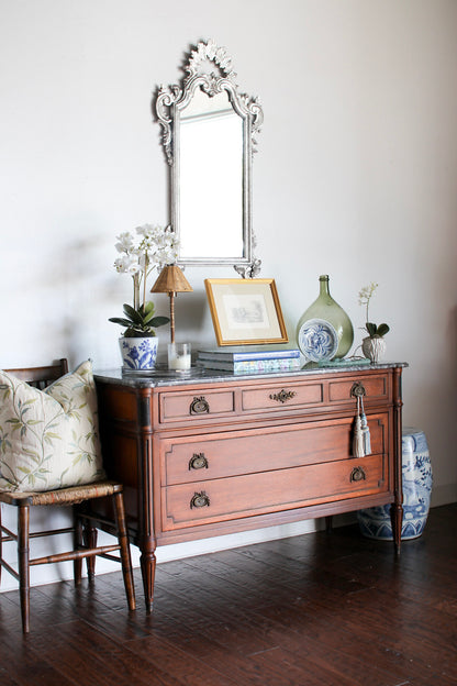 French Louis XVI Style Grey Marble Top Commode