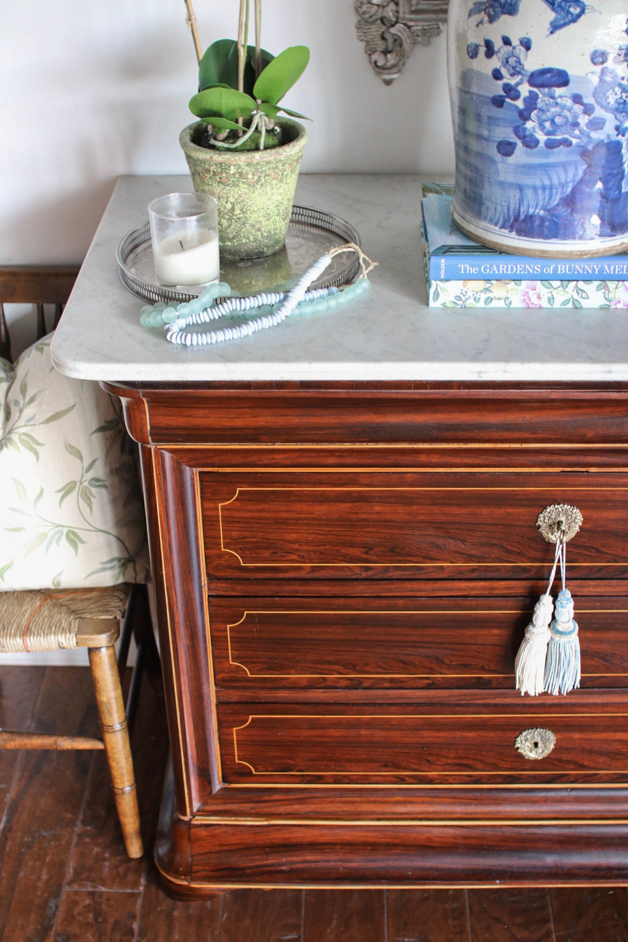 French Charles X White Marble Top Commode