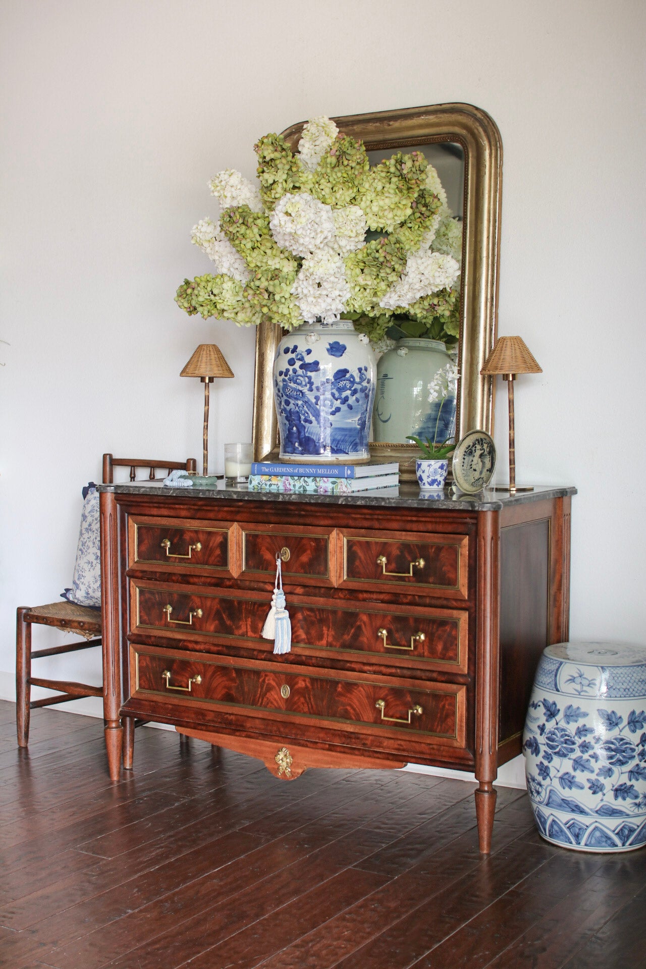 French Louis XVI Grey Marble Top Commode