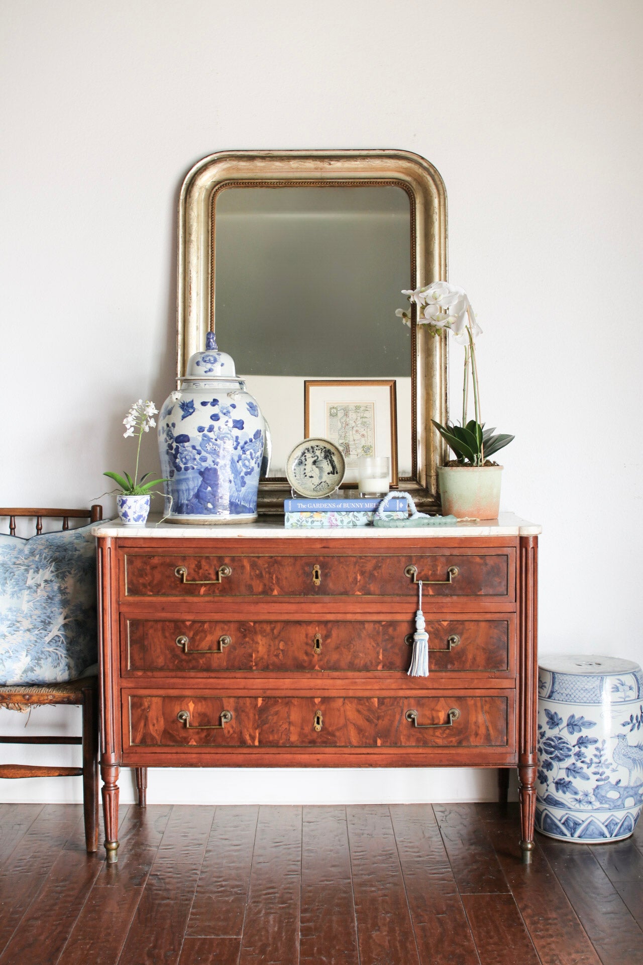 French Louis XVI White Marble Top Commode