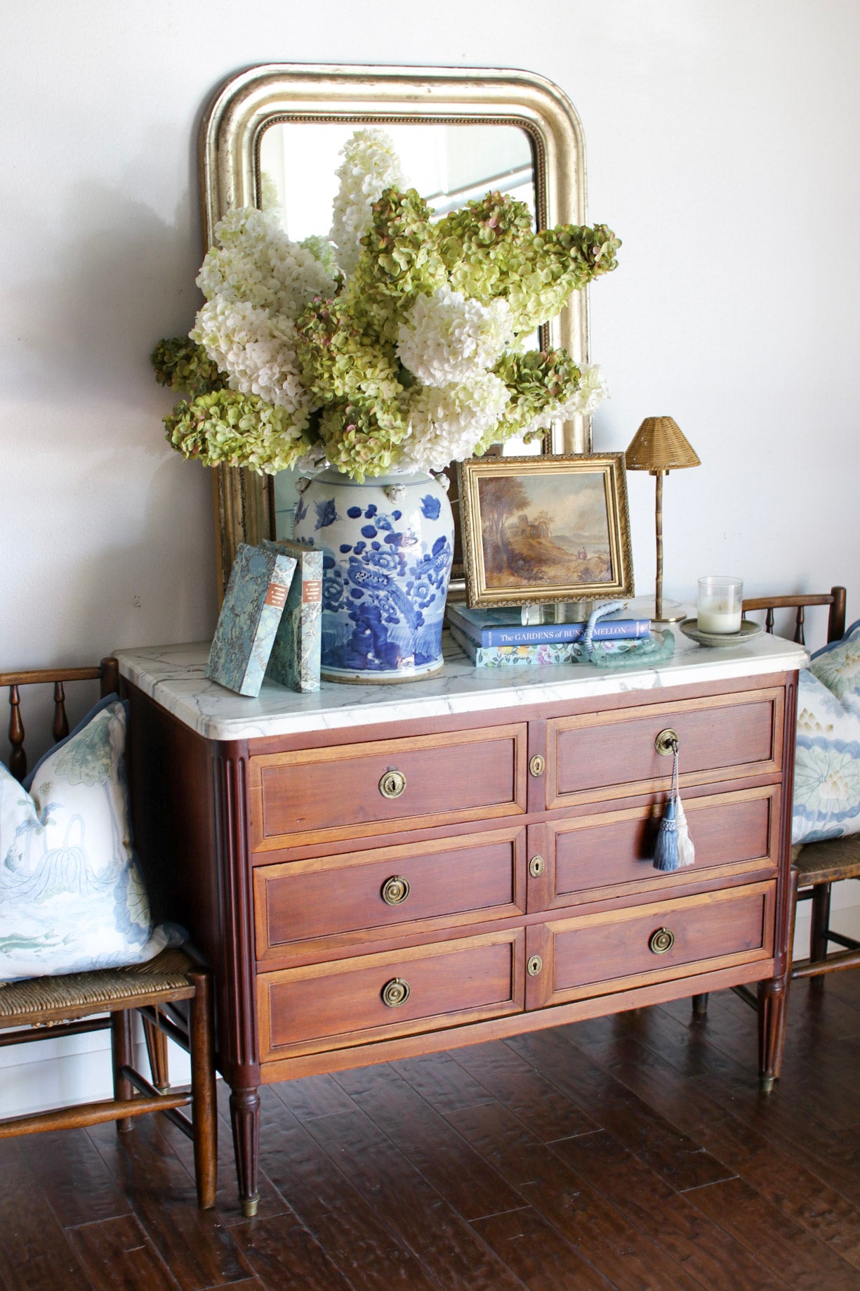 French Louis XVI White Marble Top Commode