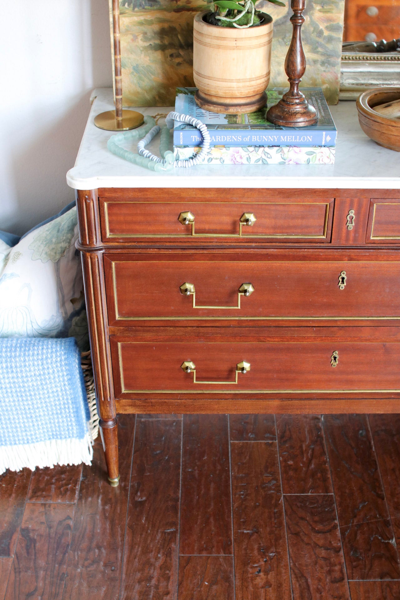 French Louis XVI White Marble Top Commode