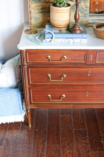 French Louis XVI White Marble Top Commode