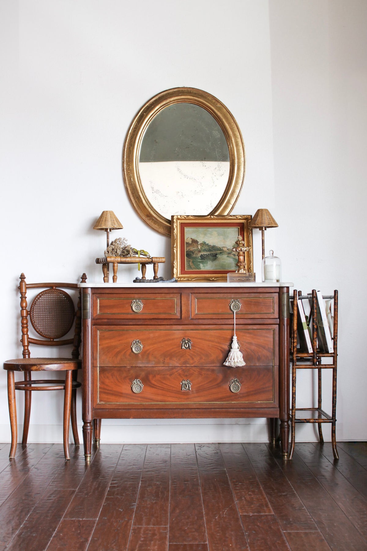 French Louis XVI Style White Marble Top Commode