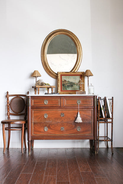 French Louis XVI Style White Marble Top Commode
