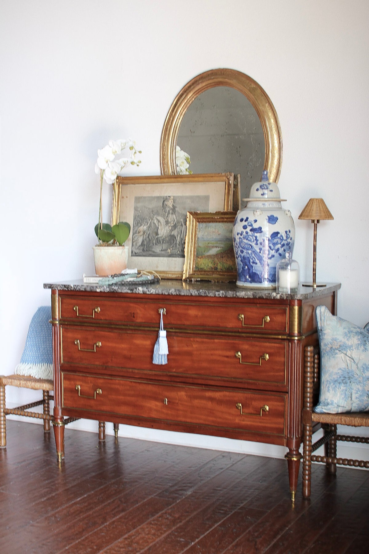Antique French Louis XVI Grey Marble Top Commode