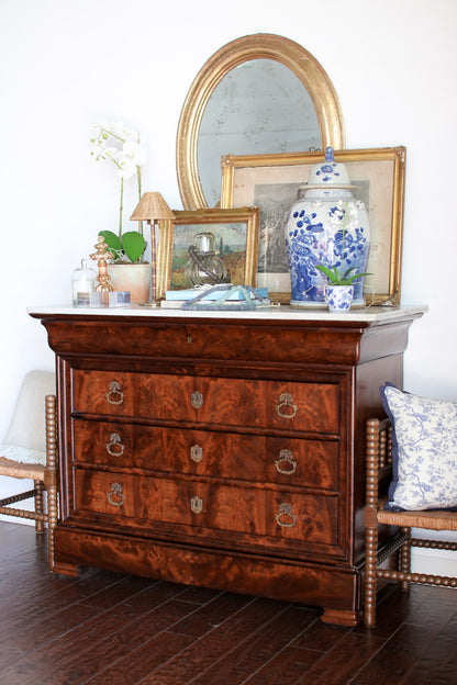 French Louis Philippe White Marble Top Commode