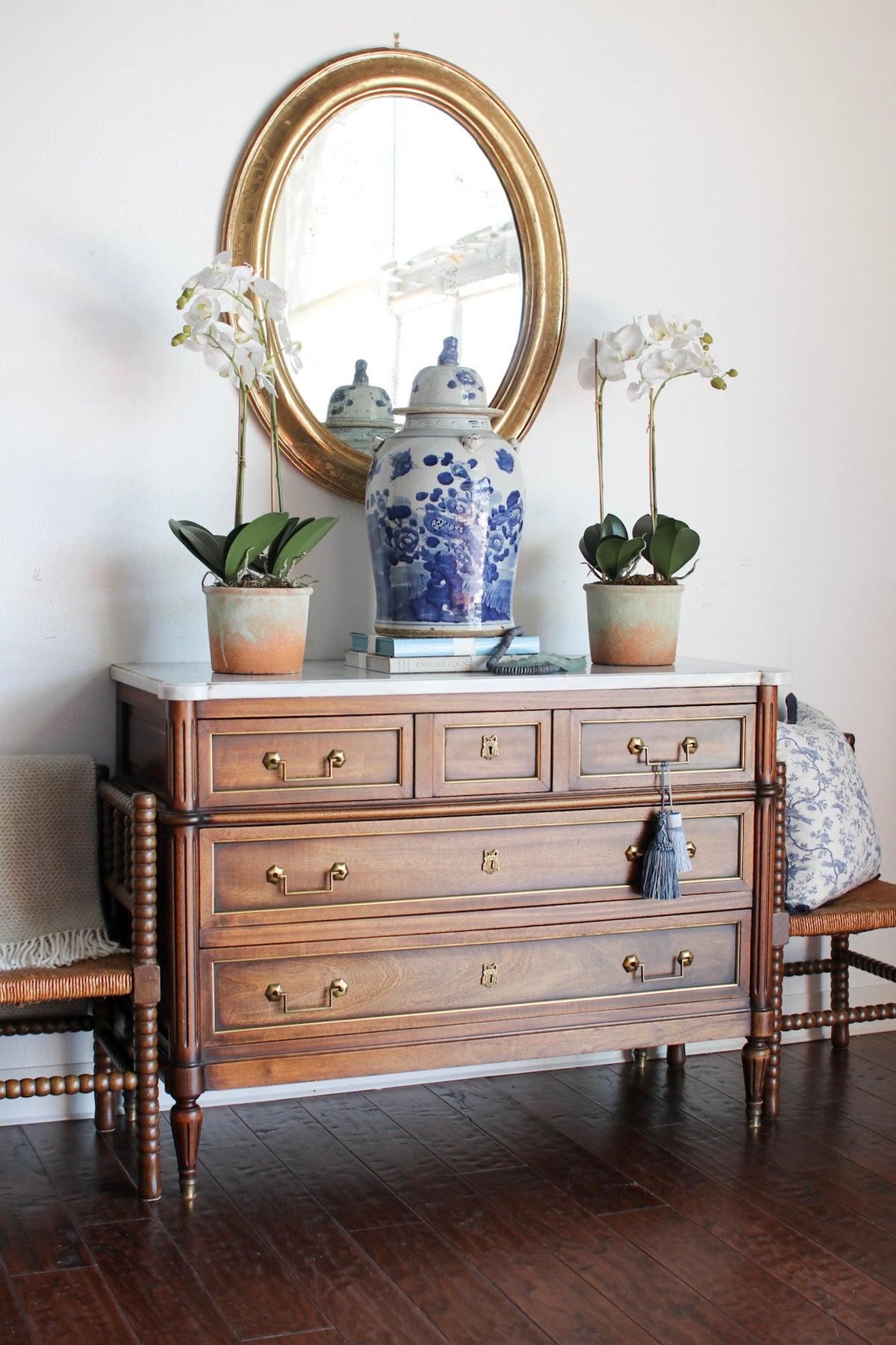 French Louis XVI White Marble Top Commode