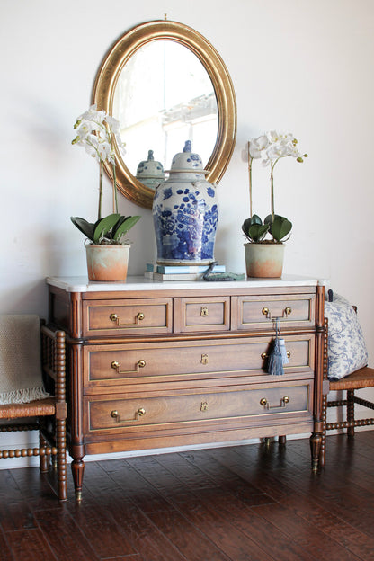 French Louis XVI White Marble Top Commode