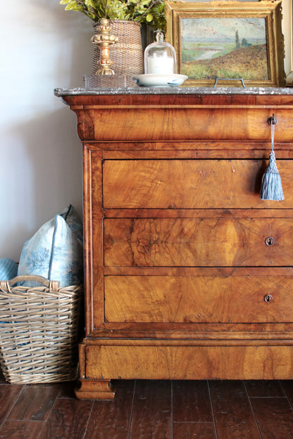 French Louis Philippe Grey Marble Top Commode