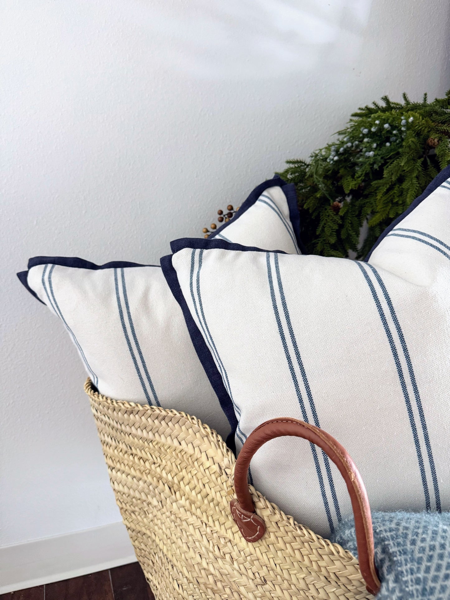 Custom Pillow: 18x18 Made in the UK Blue & White Stripes